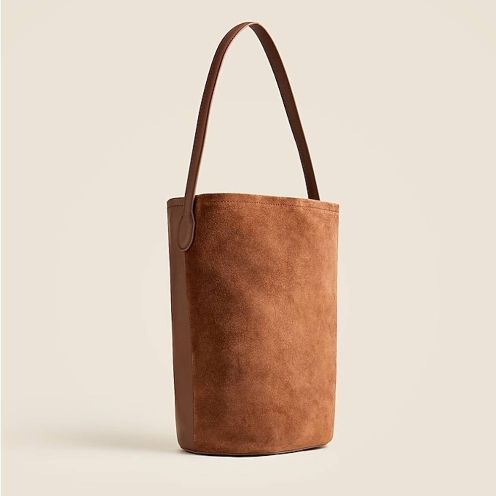 👜 J.CREW Berkeley Bucket Bag Carryall Shoulder in Leather Suede Walnut Brown 👜